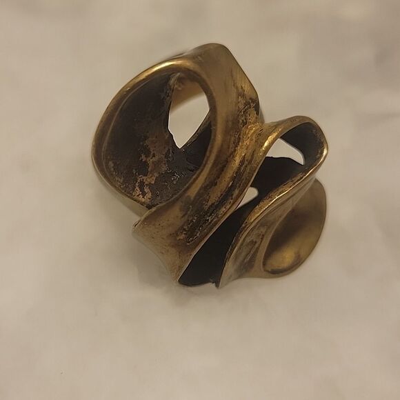 NWT ManiaMania Muse Ring Brass Gold Edgy Indie Punk Abstract Sculptural Boho 7 - Picture 7 of 10